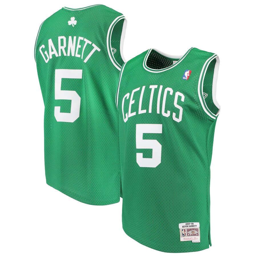 Men's Boston Celtics Kevin Garnett #5 39295 Mitchell & Ness Swingman Hardwood Classics Kelly Green Jersey 2401PEYM
